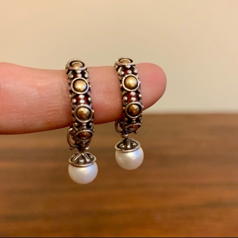 John Hardy classic 18k / SS pearl-drop earrings